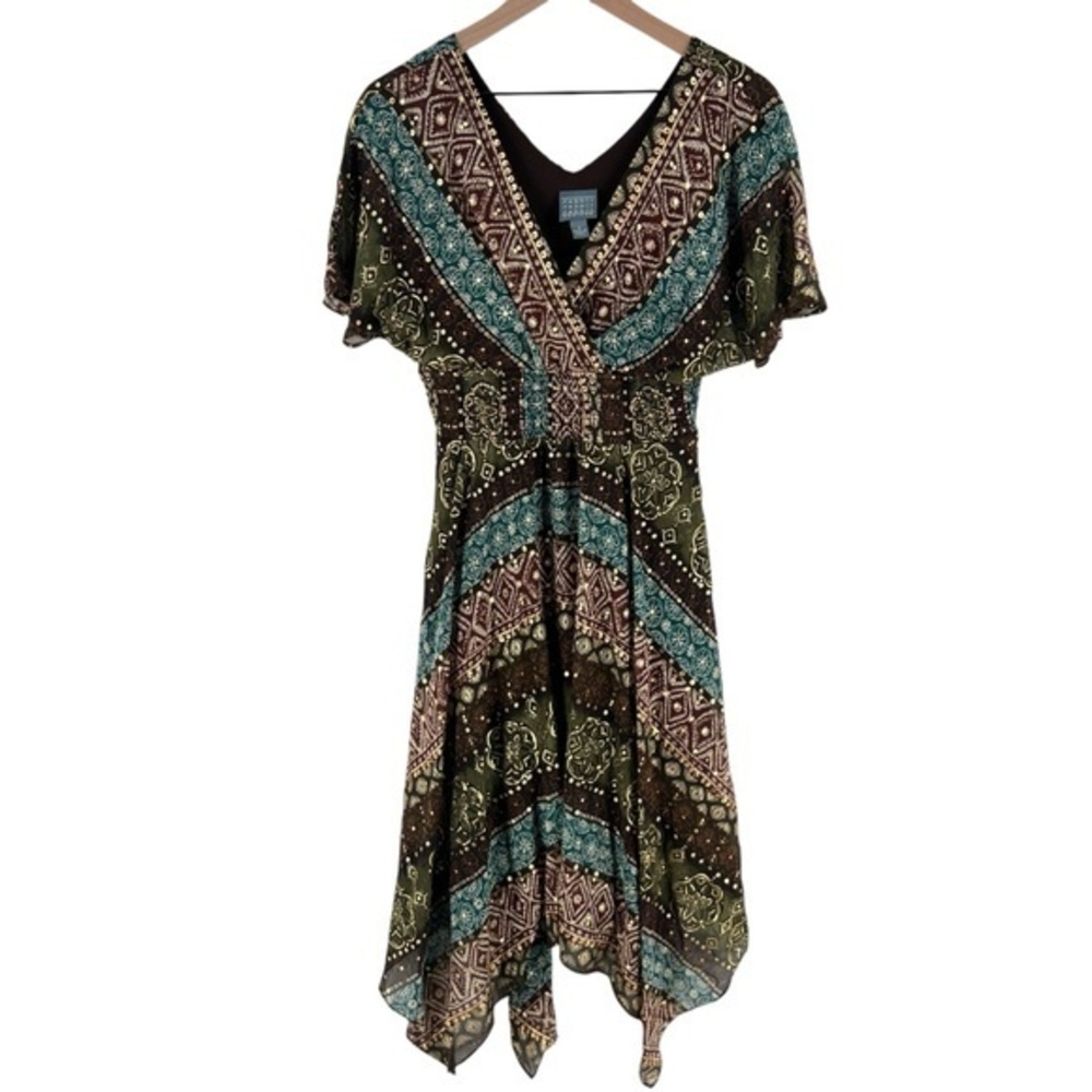 Rabbit Rabbit Rabbit Tribal Boho Printed‎ Chiffon Batwing Asymmetrical Hem Dress